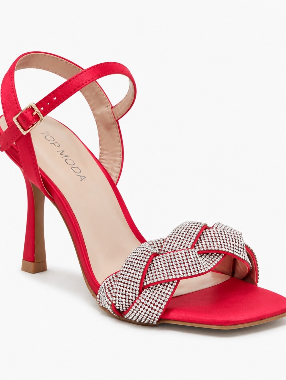Top Moda Roadie Red Rhinestone Embellished Stiletto Sandals Size 7.5